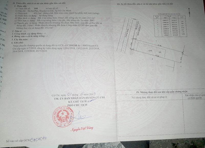 sổ Đất Củ Chi làm nhà vườn 4,2 tỷ 452m2 có 200m thổ cư đường nhựa xã An Phú 